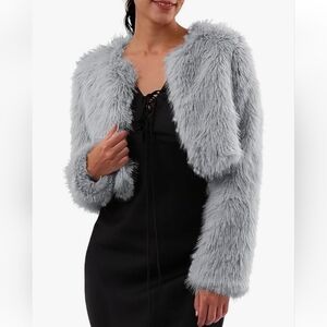 Amazhiyu Women Cropped Faux Fur Cardigan Open Front Fleece Shaggy